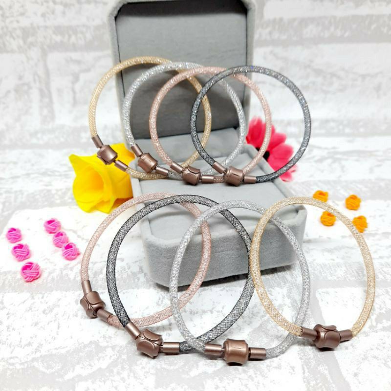 Fourfashion Gelang Kristal Kawat Tali Kawat Pandora Anti Air Waterproof