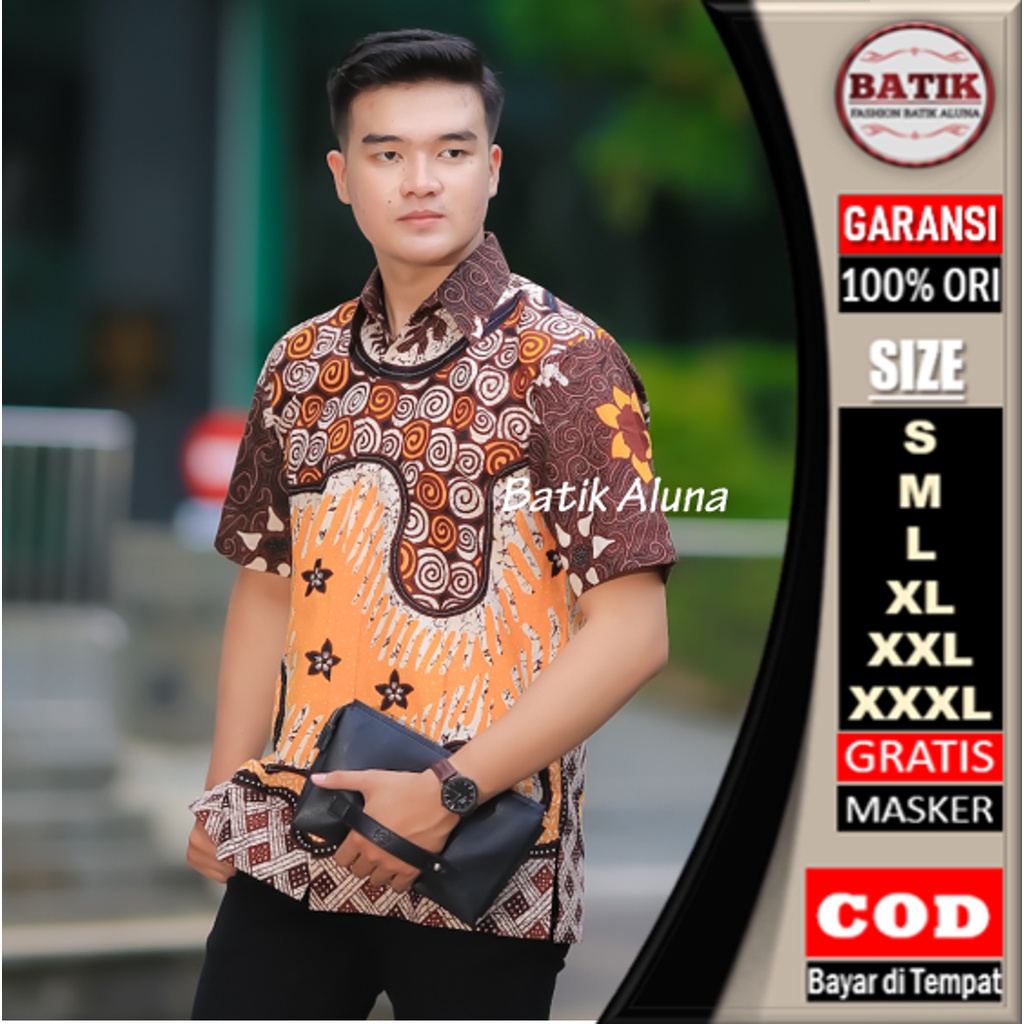 BATIK PRIA Batik Pria Lengan Pendek Premium Modern Full Furing Original BAJU BATIK PRIA Kemeja Batik Pria Cowok Laki Laki Lengan Pendek Reguler FASHION BATIK ALUNA