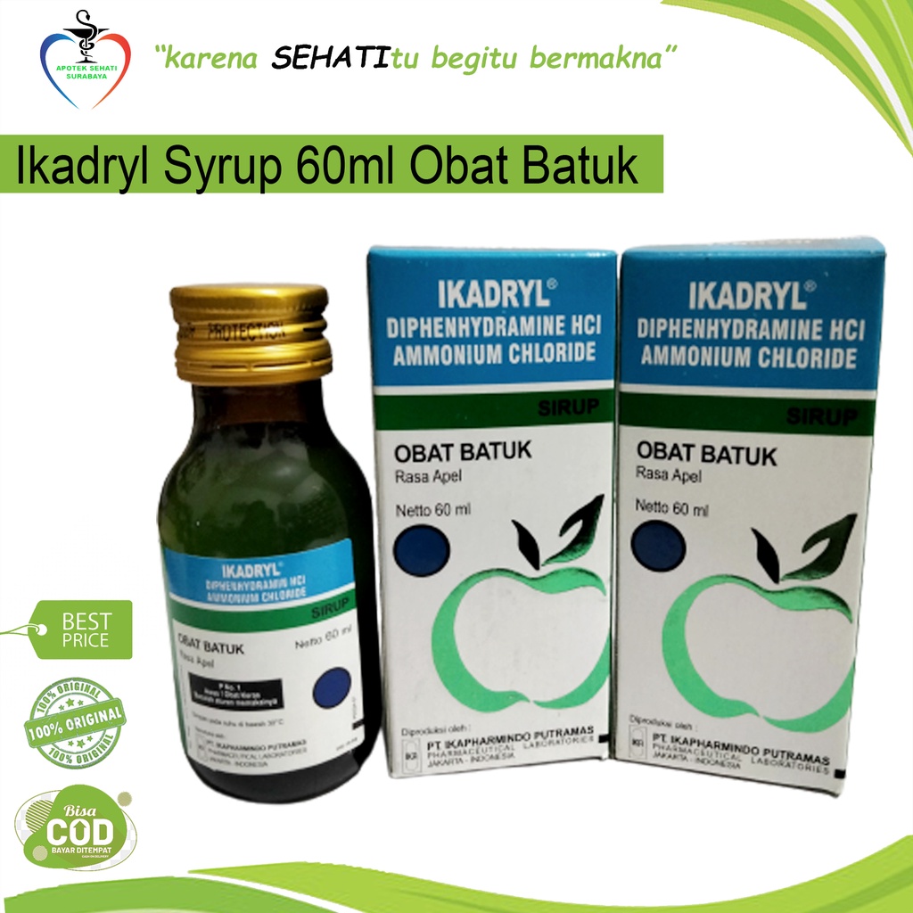 Ikadryl Sirup 60ml Obat Batuk Kering Alergi Rasa Apel