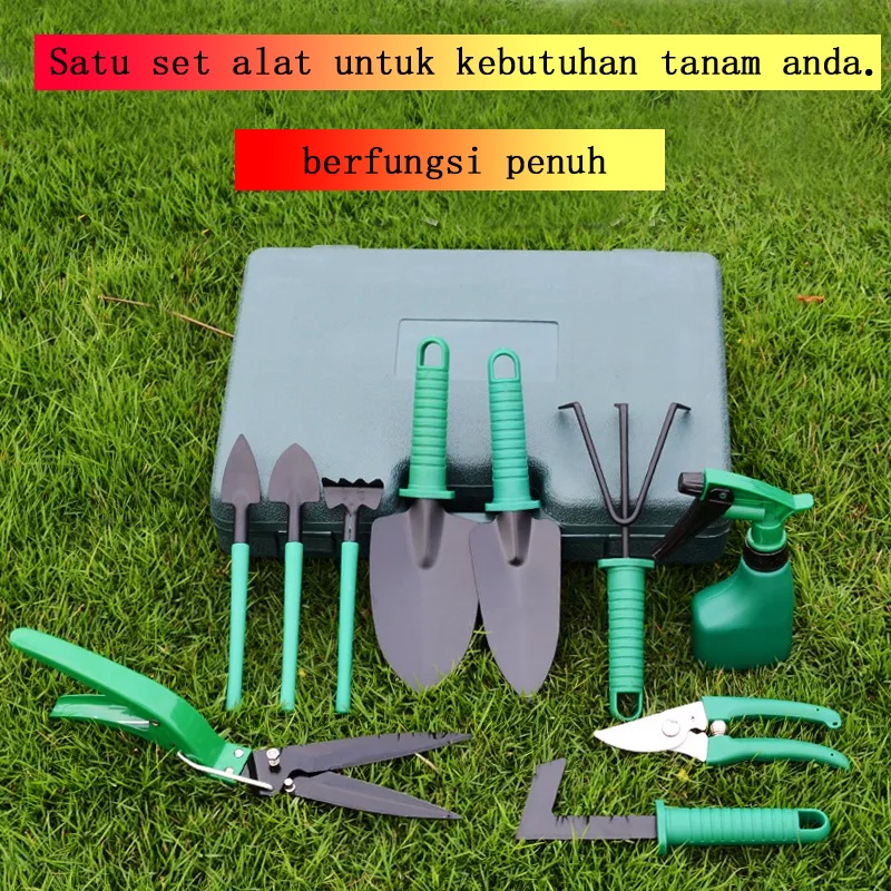 Set Gardening Alat Berkebun isi 10 Pcs Warna  Garpu Kebun Gunting Tanaman Sekop Berkebun