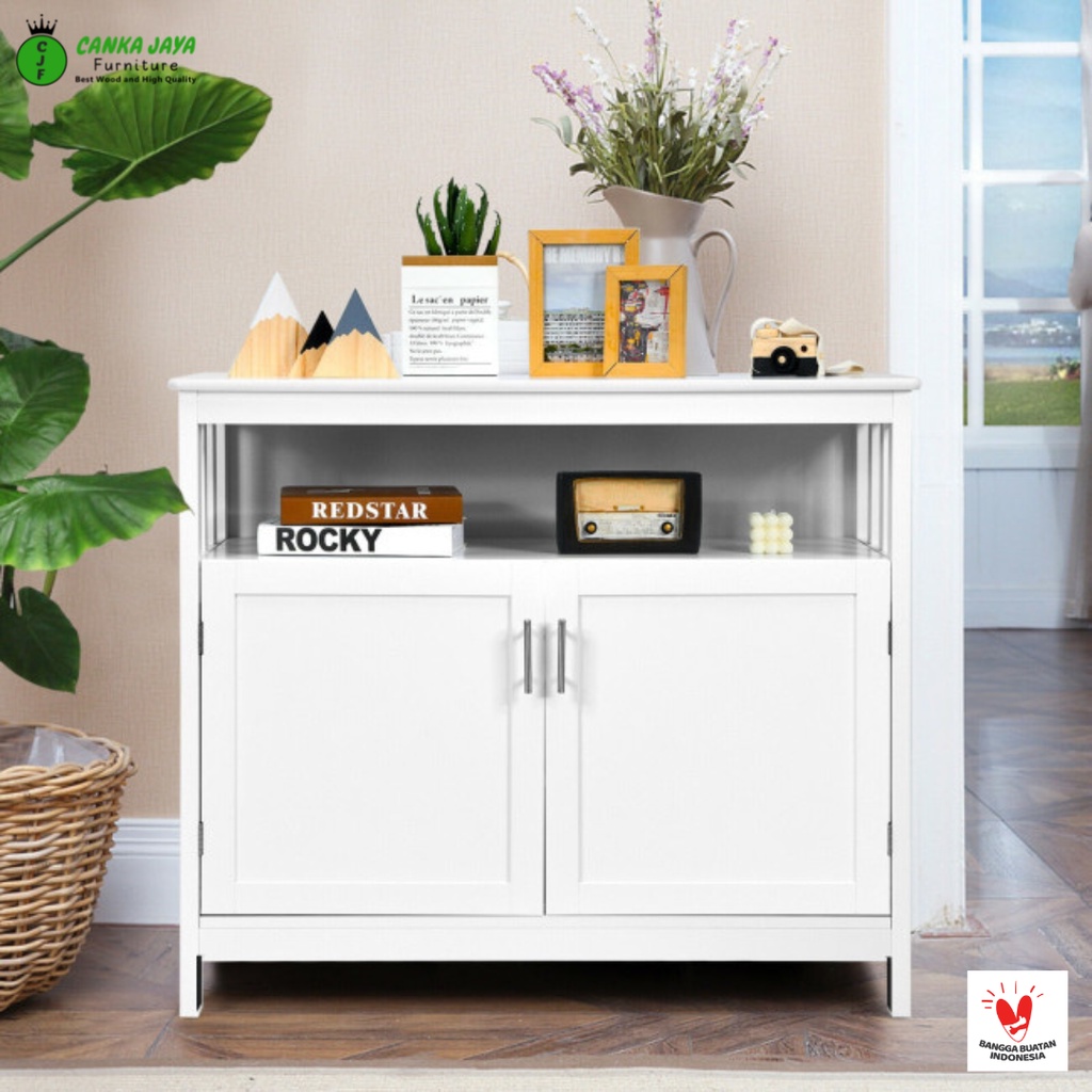 CANKA Costway - Lemari Penyimpanan Bufet Dapur Pintu dan Rak Minimalis Kayu Solid