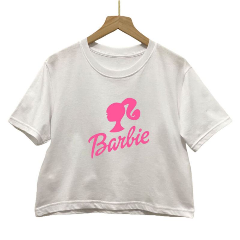 Kaos crop top katun combed 30s motif Barbie 001