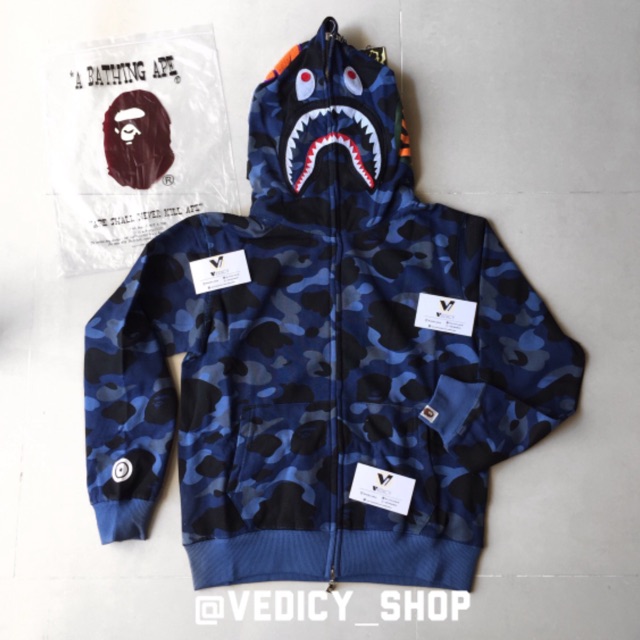 HOODIE JAKET BAPE A BATHING APE SHARK BIRU CAMO JACKET SUPER MIRROR 1:1 ORIGINAL