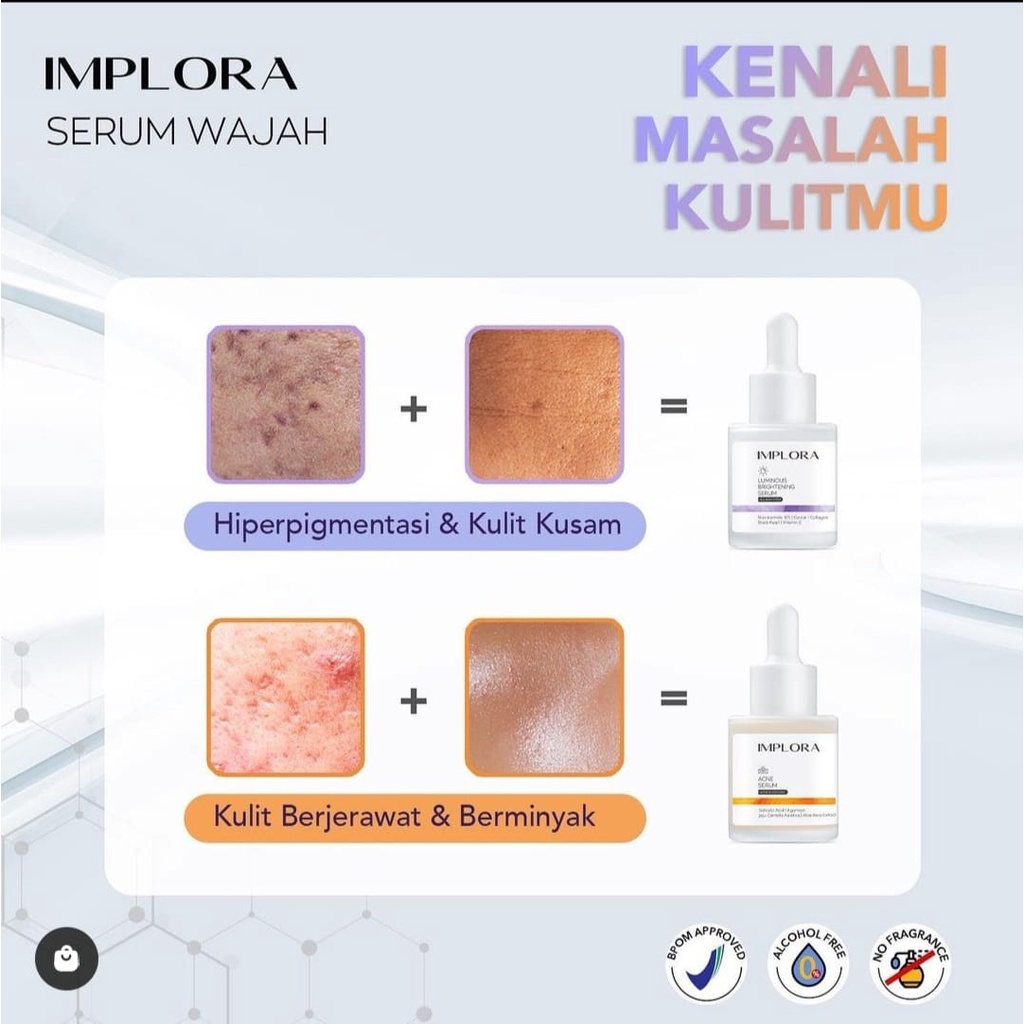 Implora Face Serum Wajah Luminous Brightening Acne Midnight Peeling BPOM