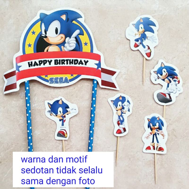topper toper tusukan hiasan kue cake nasi tumpeng ulang tahun happy birthday karakter sonic