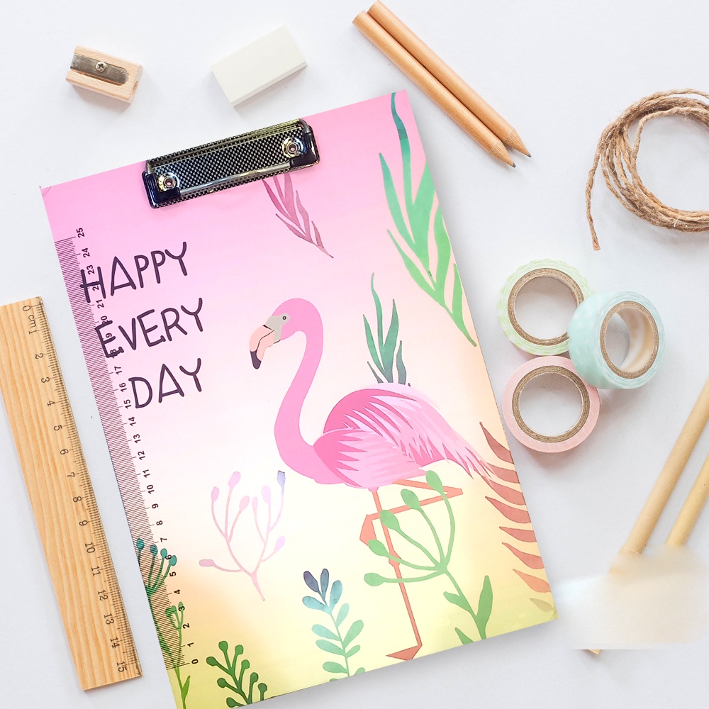 

Cartoon Writing Clipboard Clip Pad Student A4 File Holder Writing - Flamingo Pink