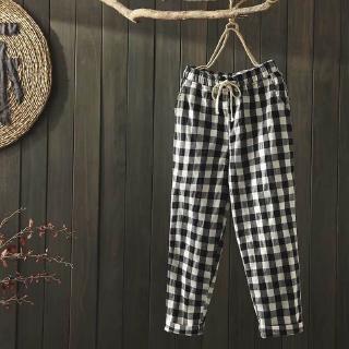  Celana  Kasual Model Longgar Motif Kotak  Kotak  Bahan Katun  