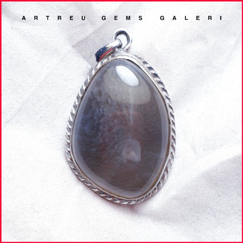 Liontin Batu Pandan Oli Hitam Bias Biru. | COD Bisa | Cincin Batu Akik