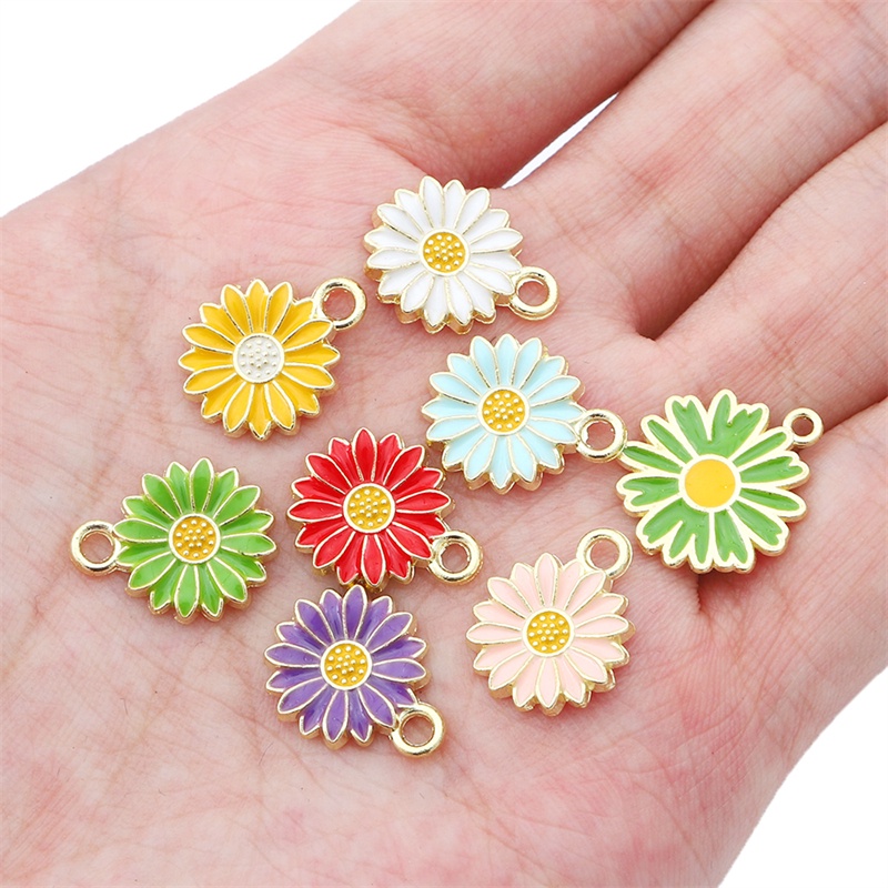 5pcs Liontin Bunga Daisy Enamel Ukuran 13 / 16mm Untuk Membuat Perhiasan Kalung Gelang