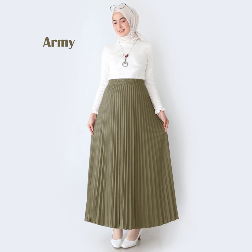 Rok Plisket - Rok  Wanita Bahan Premium ( Varian 1 )-ARMY