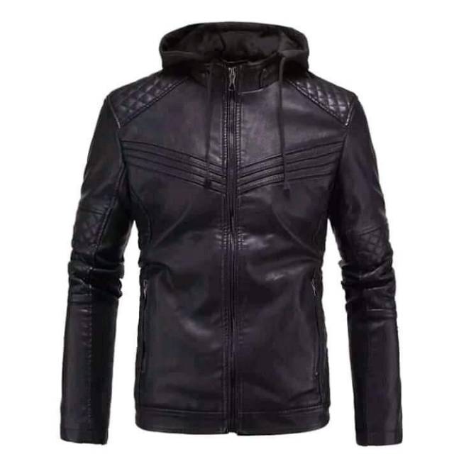 JAKET KULIT DOMBA ASLI HOODIE PRIA - Jaket Ori Kulit Domba Kupluk Casual Motor Touring Slimfit
