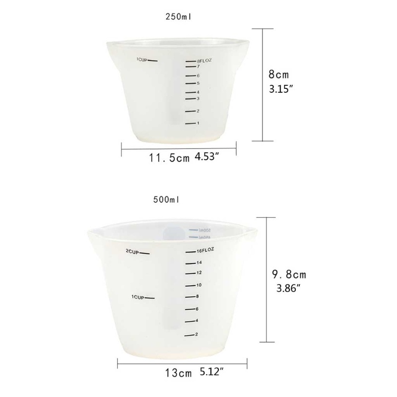 Gelas Ukur Bahan Silikon Ukuran 500ml / 250ml Dapat Digunakan Kembali