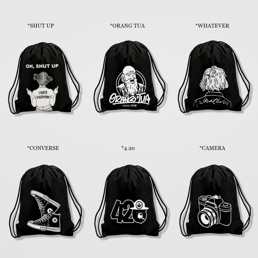 Tas Serut Terlengkap - String Bag - New Stringbag - Tas Anti Air / Tas Olahraga Drawstring Bag Gym Bisa Custom Tas Polos A