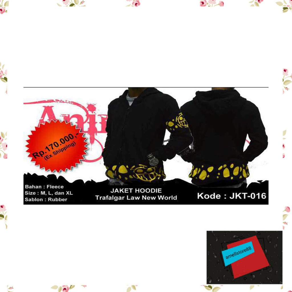 Jaket Pria parasut parka gunung Hoodie Anime One Piece Trafalgar Law New World TR103
