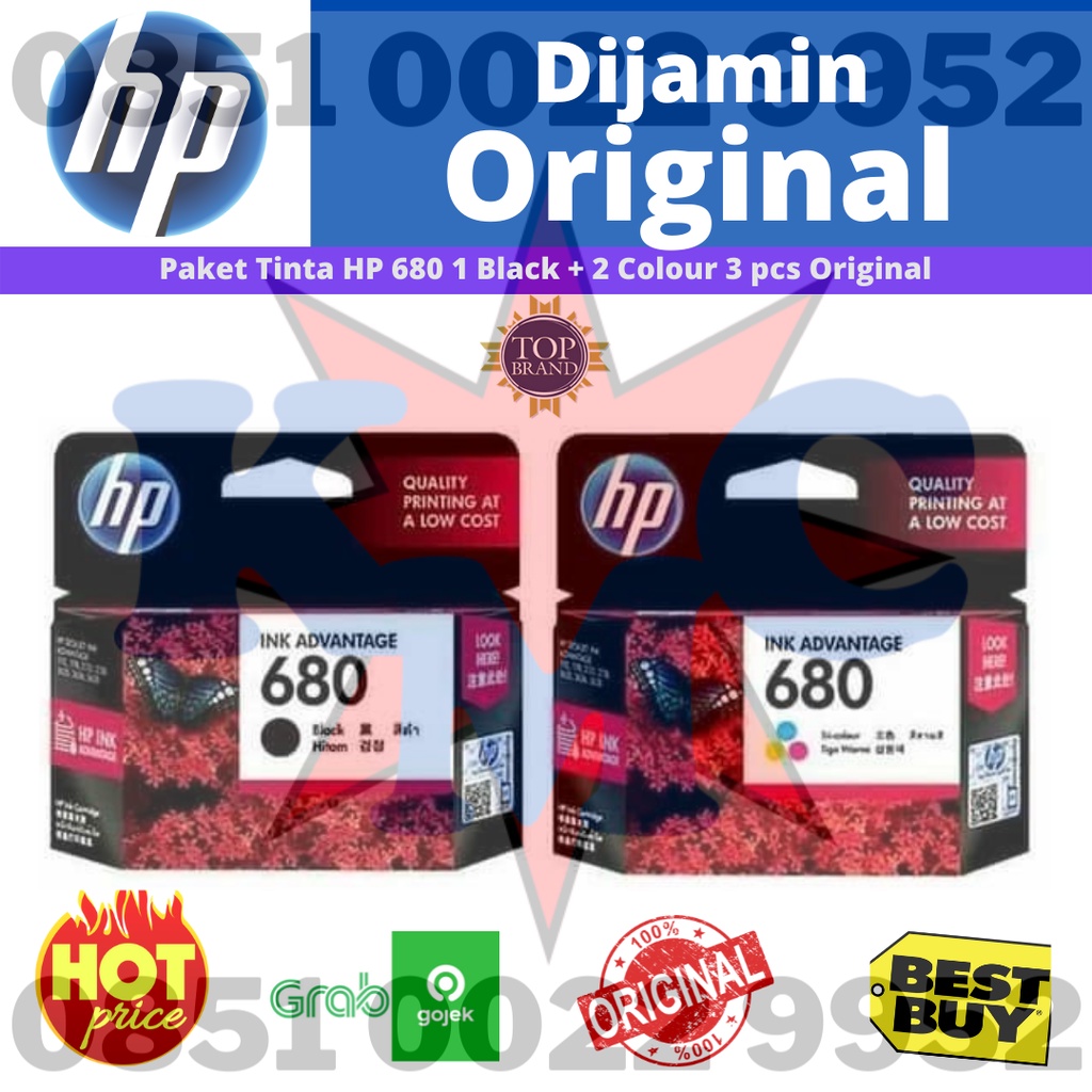 PAKET TINTA HP 680 1 BLACK + 2 COLOUR ( 3 PCS) ORIGINAL