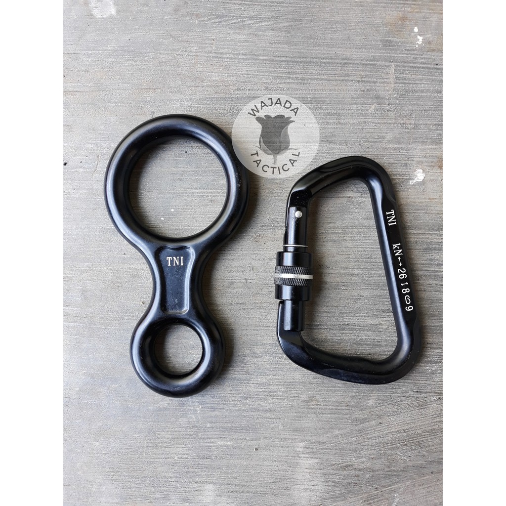 Satu Set Carabiner Screw Delta Dan Figure Eight Asli Jatah TNI MAPALA PENDAKI