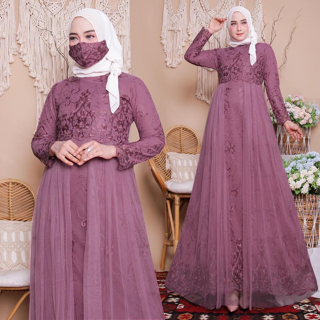 LIENA Maxi Dress Gamis Terbaru Full Brukat Pesta Muslim Wanita Remaja Dewasa Premium Size Jumbo