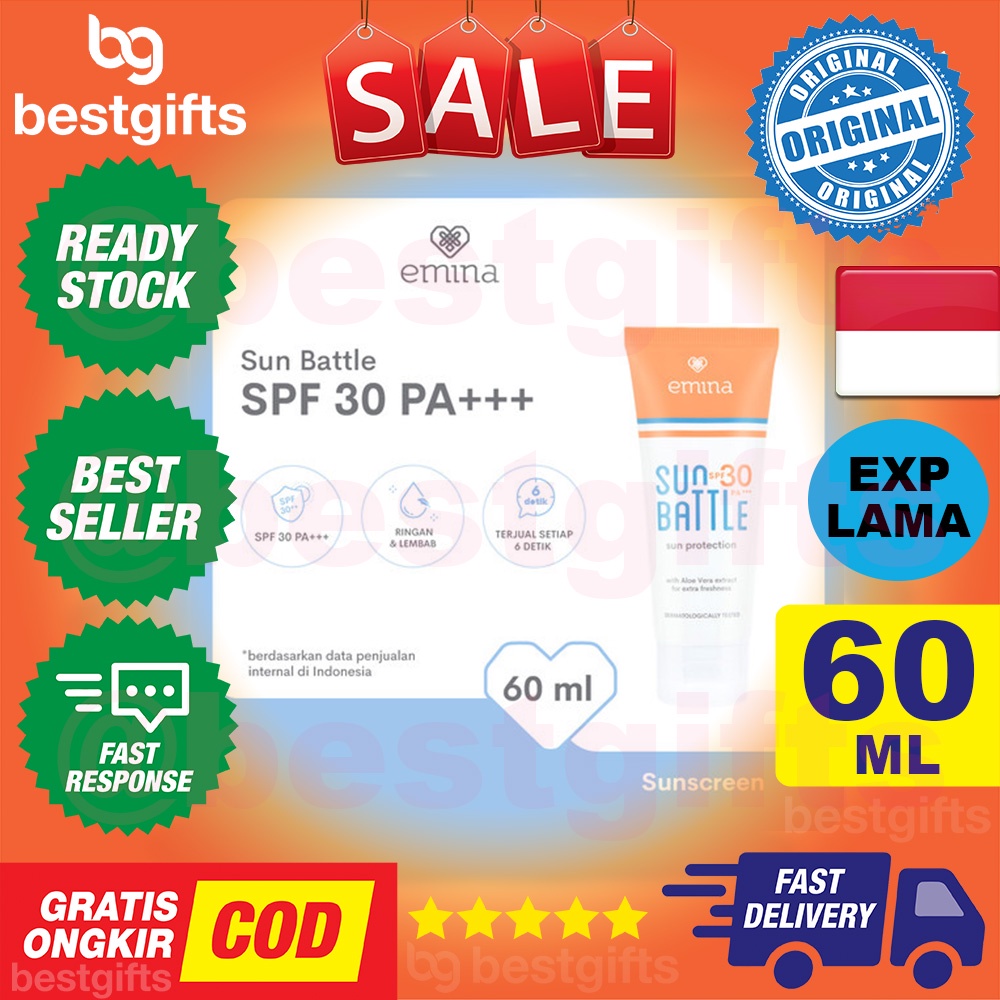 EMINA SUN BATTLE SPF 30 SUN PROTECTION SUNSCREEN BLOCK TAN ALOE VERA EXTRACT MELINDUNGI DARI SINAR UV 60 ML