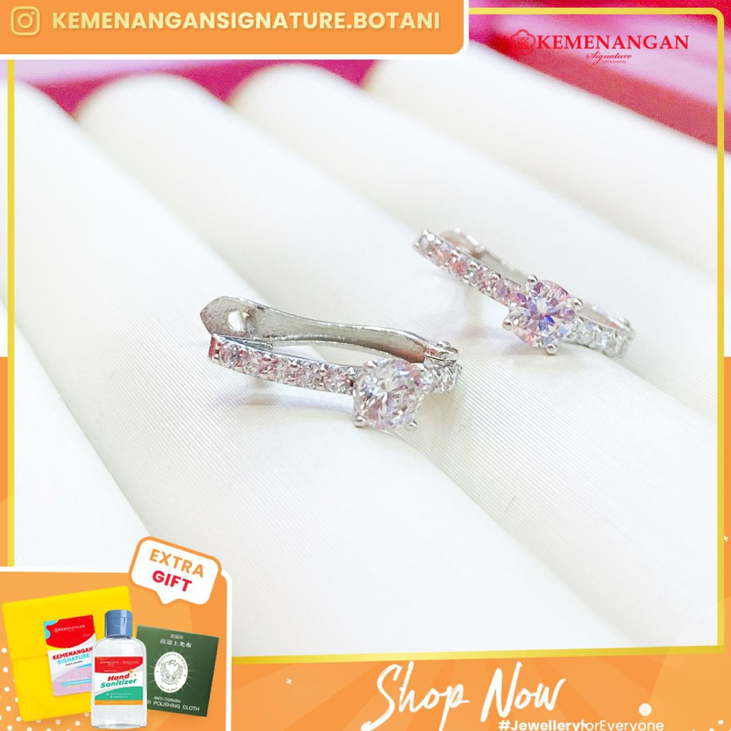 Anting/Giwang Emas Putih Jepit Solitaire List Ring