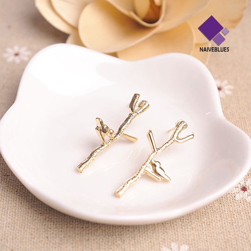 Anting Stud Desain Cabang Pohon Burung Bahan Alloy Untuk Wanita