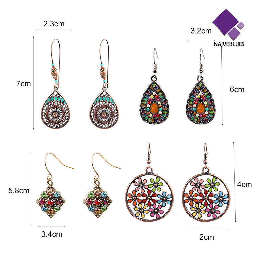 Naiveblue &gt; Anting Gantung Kait Gaya Retro Bohemian Vintage Motif Geometri + Hollow Untuk Perhiasan Wanita