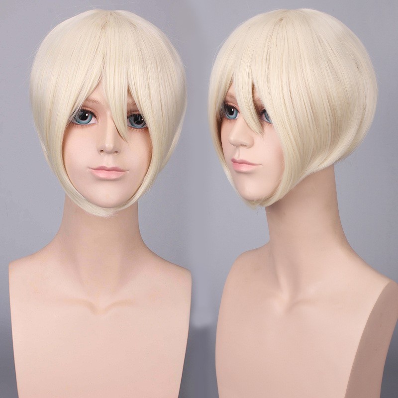 K047-18 BROKEN WHITE wig base cowok pendek cosplay rambut palsu 30 cm hitam abu daily