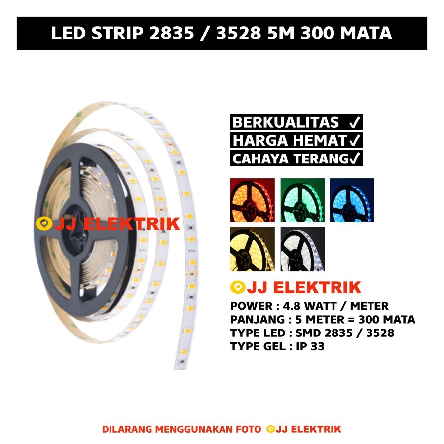 Lampu LED Strip Mata Kecil 2835/3528 IP33 Indoor 12V 12Volt