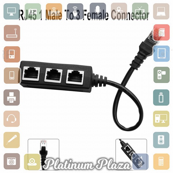 RJ45 LAN Ethernet Network Connector Splitter 1 to 3 - Black`15M151-