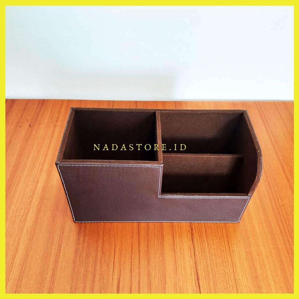 Kotak Penyimpanan Meja Kulit, Tempat Pensil, Dudukan Remote Control Kartu Nama, Rak Penyimpanan Alat Tulis Kantor