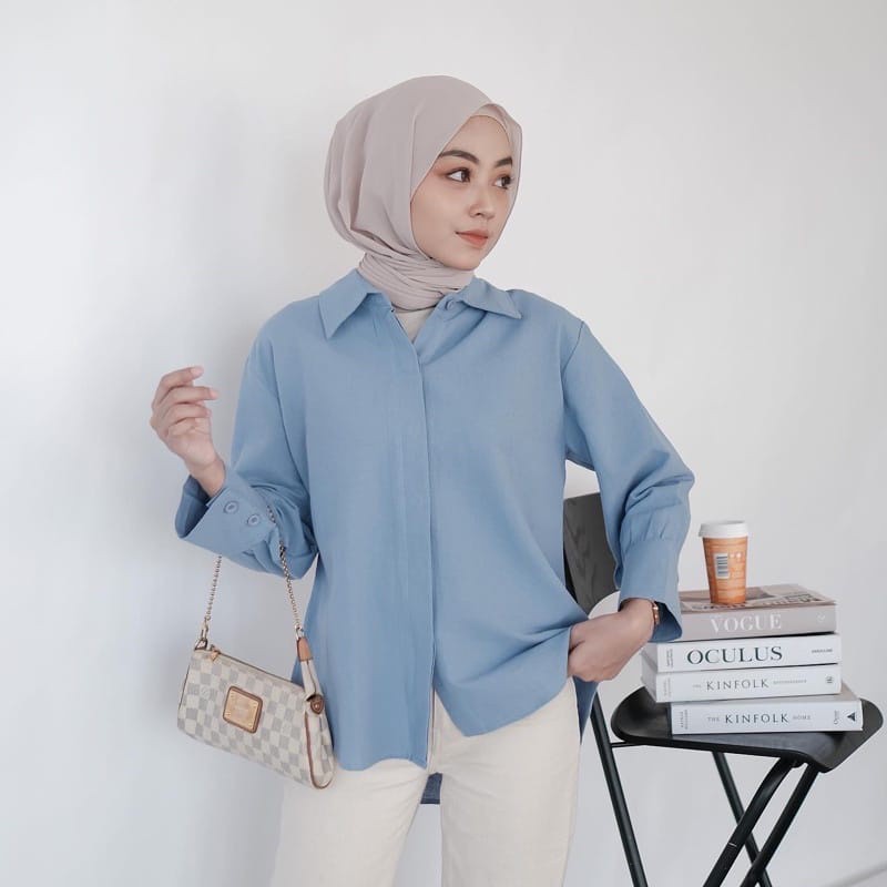 Tq88indonesia Fashion Kemeja Polos Wanita Kekinina / Kem Linen Qamara / Kemeja Cewek Polos Terbaru / Kemeja Hitam Cewek Lengan Panjang / Kemeja Wanita Terbaru