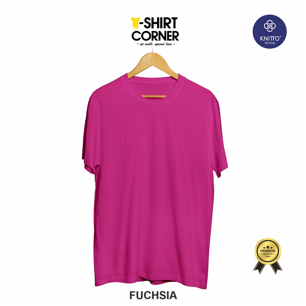 BAJU KAOS POLOS COTTON COMBED 30S PRIA WANITA KNITTO PREMIUM PENDEK FUCSHIA PINK FANTA - tshirtcorne