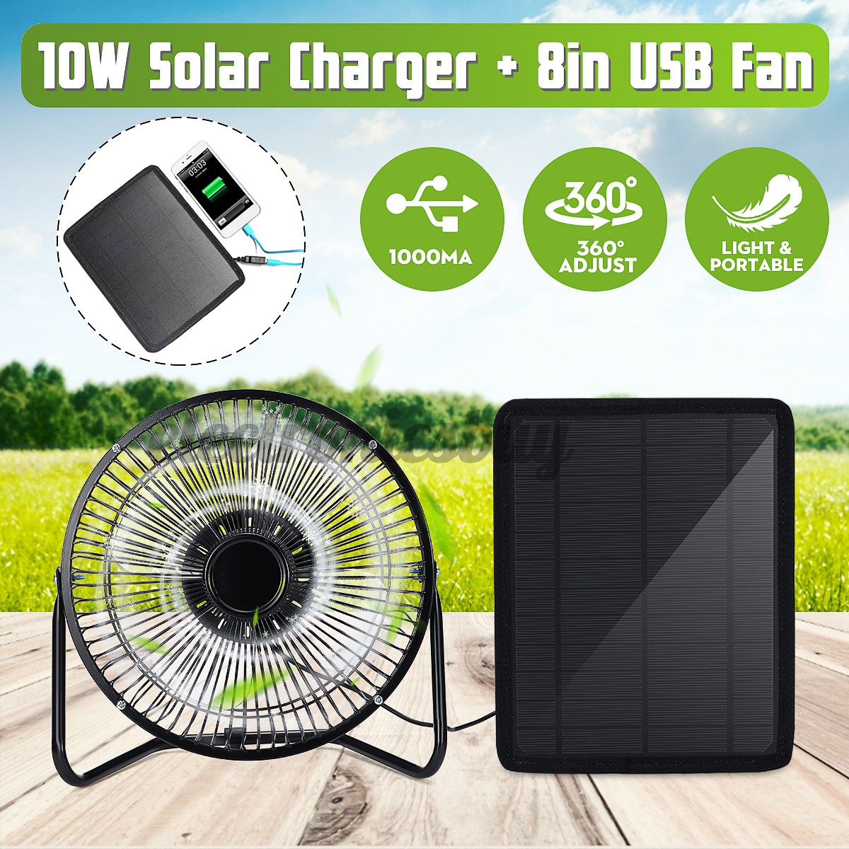 Elepotable 10w 5v Solar Panel Usb Cooling Air Fan Iron