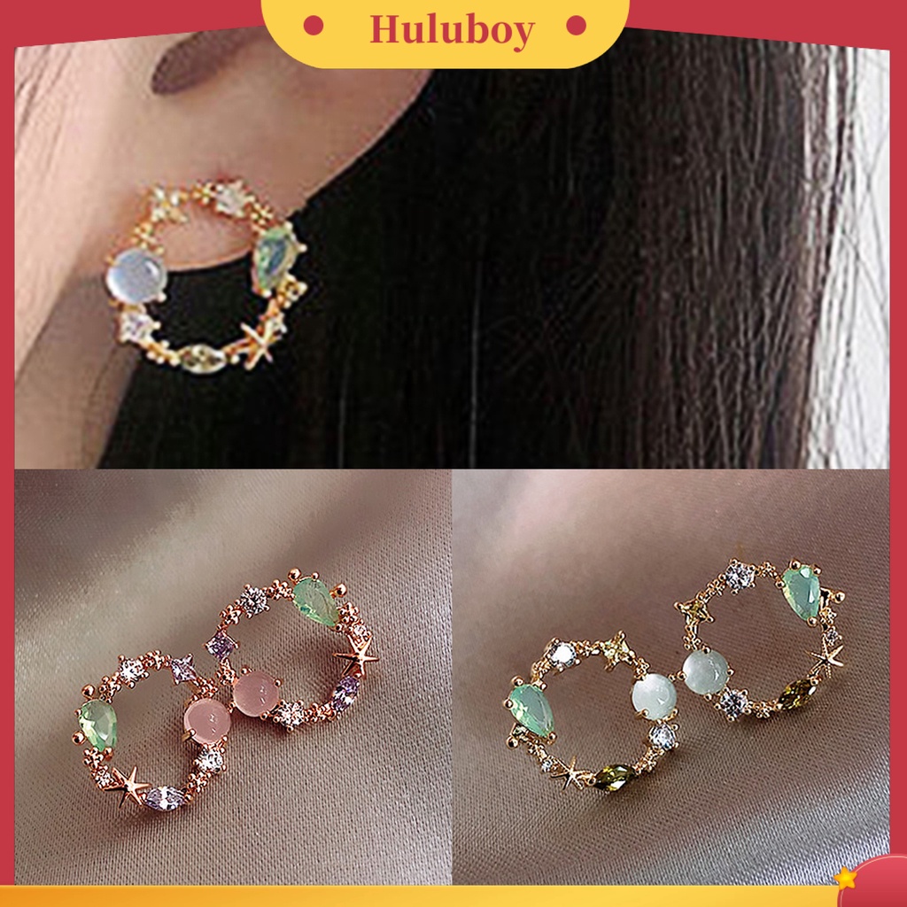 Hu Hu Hu Hu Hu Alat Bantu Pasang Kacamata♡ 2pcs Anting Stud Berlian Imitasi Warna-Warni Pink Hijau Untuk Dekorasi