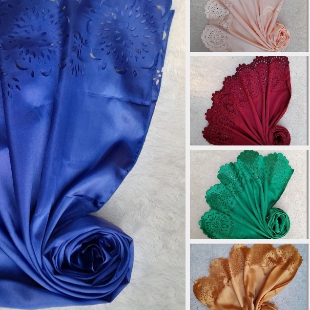 Pashmina Laser Cutting bahan Satin Polyester Silk | Kerudung Jilbab Rumbai | Selendang Saten