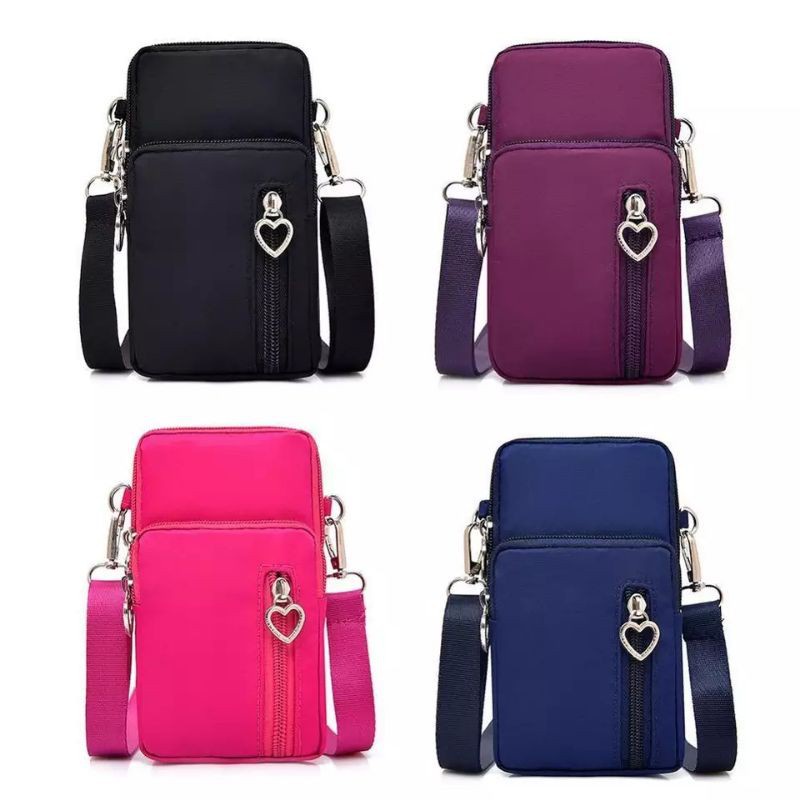 Charyatink - Pocket HP Tas Selempang Wanita Mini Heart Zipper Sling Bag Fashion Korea