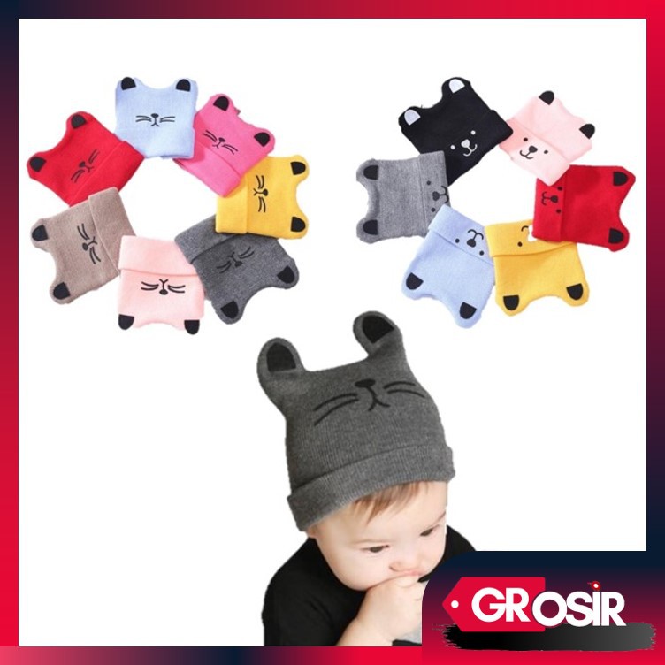 OSM - T504 Topi Kupluk Rajut Bayi Telinga Doggy / Topi Kupluk Cat &amp; Bear / Kupluk Anak Bayi