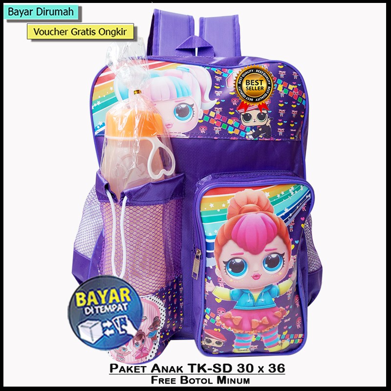 [Paket} Tas Sekolah Anak SD Perempuan Free Botol Minum dan Pouch Tas Sekolah Anak TK sampai SD cewek