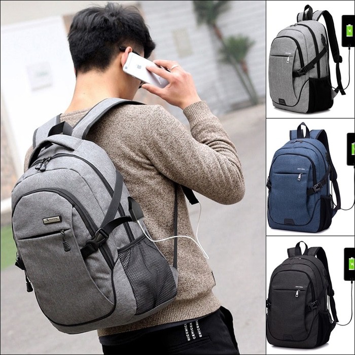 READY STOK TAS LAPTOP RANSEL KANVAS PRIA WANITA TAS KAMPUS SEKOLAH BACKPACK BODYPACK USB PORT