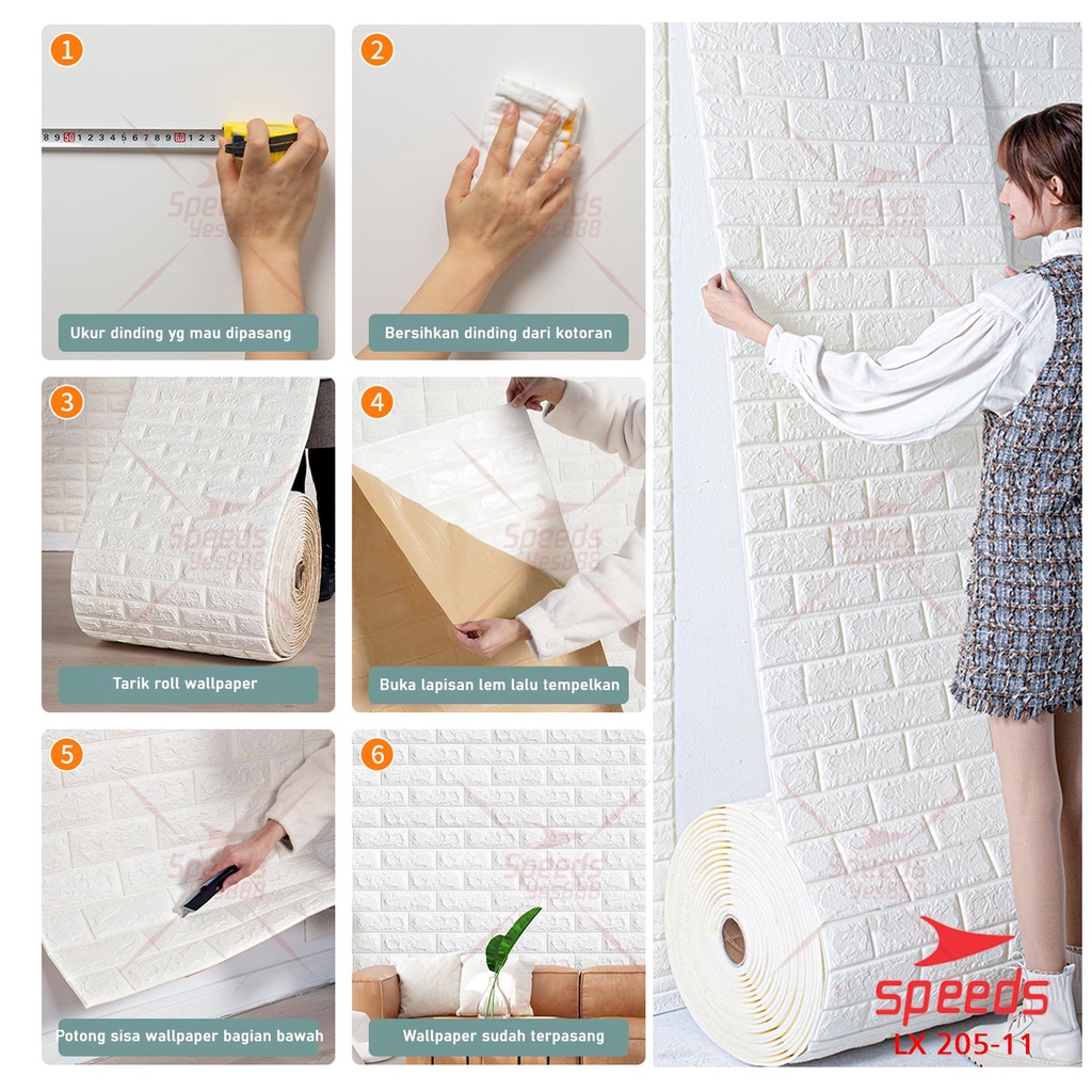 SPEEDS Wallpaper Dinding Roll Walpaper Dinding Foam PE Foam 3d Motif Bata Murah 205-11-8