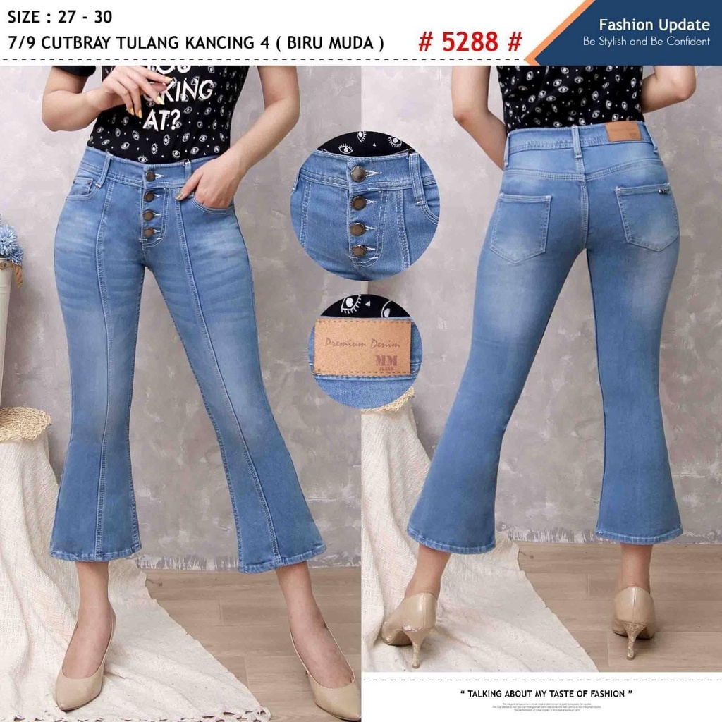 Celana Jeans Wanita 7/9 Cutbray Kancing Empat 27 28 29 30 Bisa Bayar Ditempat(COD)