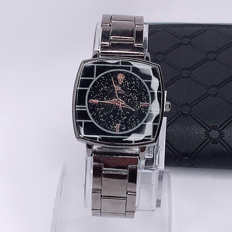 JAM TANGAN KASUAL CEWEK WANITA WACTH TERBARU TALI STAINLESS STEEL RANTAI CRYSTAL KRISTAL PREMIUM W14