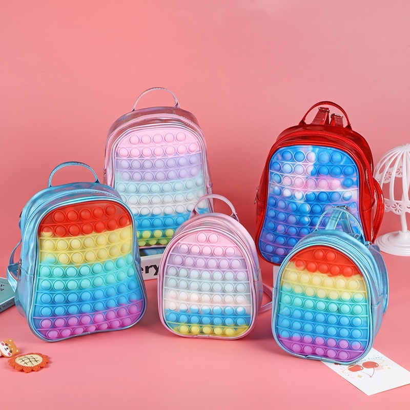 Pop It JUMBO Murah Rainbow Unicorn Mainan Tas Sekolah Tenteng Selempang Tas Ransel Tas Anak Tiktok Popit