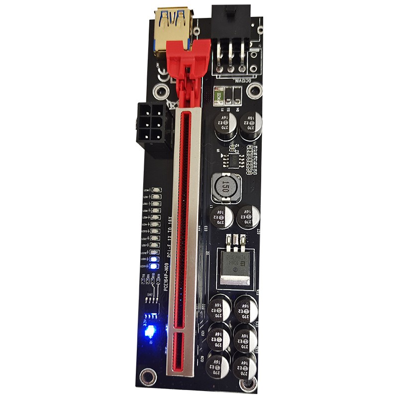 PCIE RISER 6pin 1x to 16x VERSI 11 PRO 011 10 Kapasitor 12 LED Lights