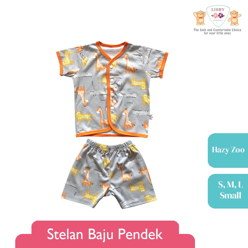 LIBBY Stelan Baju Pendek Anak Kecil Motif Hazy Zoo (1stel)