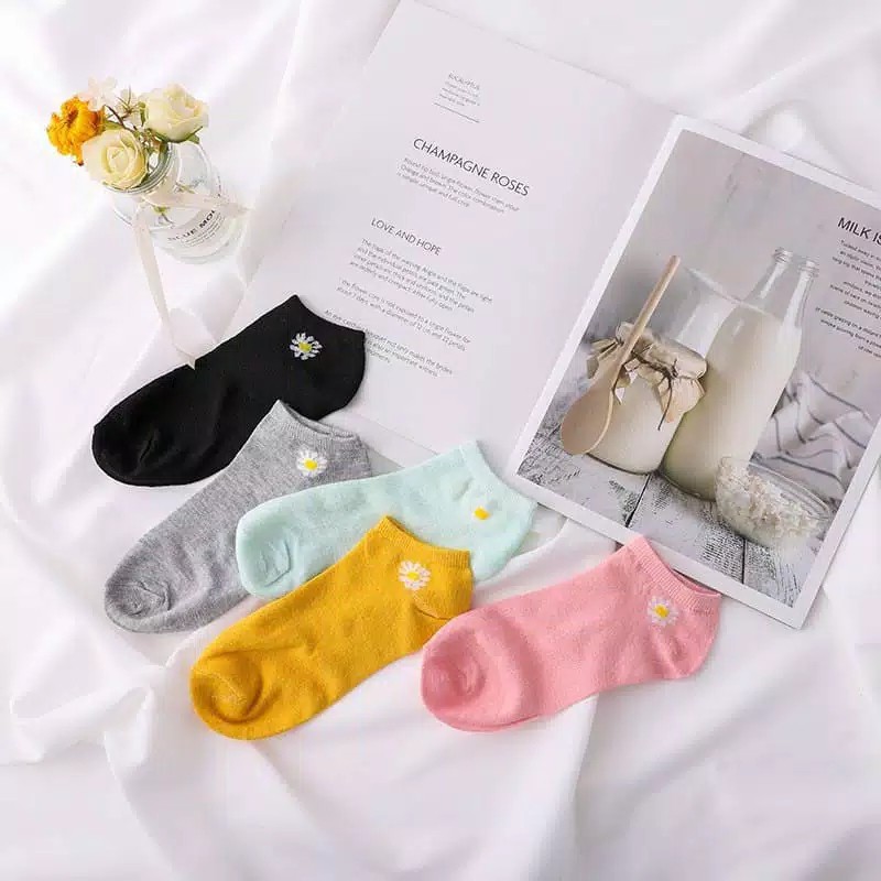 Kaos Kaki Ankle H185 Motif Bunga Daisy Gaya Korea Untuk Kaos Kaki Wanita Motif-5
