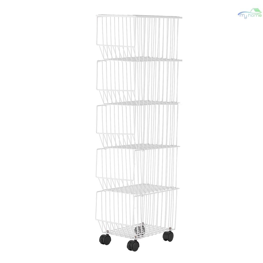 Keep Cod Movable Iron Storage Shelf 5 Layer Tier Drying Mesh Basket Metal Rack With Wheels Storing Fruit Vegetable Toys Space Saving Organizer For Kitchen Living Room Table Shopee Indonesia