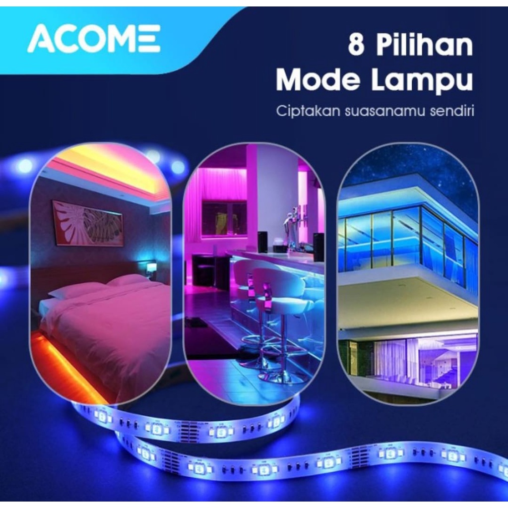 ACOME Lampu Smart Wifi LED Strip 2M RGB WW CW Garansi Resmi 1 tahun AL03