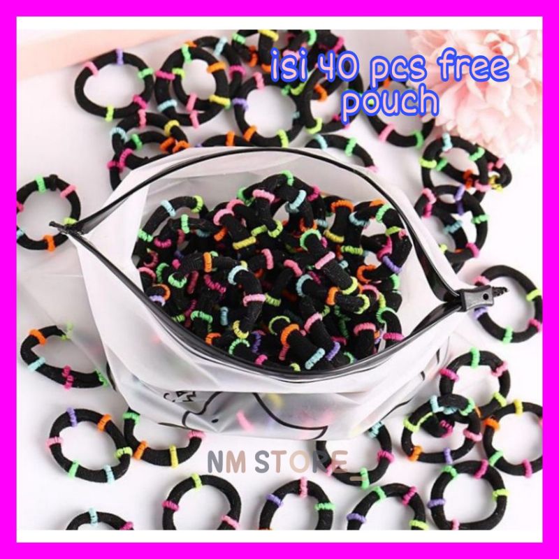 (50pcs) BC IKAT RAMBUT DONAT STRIP WARNA POLOS GARIS  FREE ZIPPER BAG