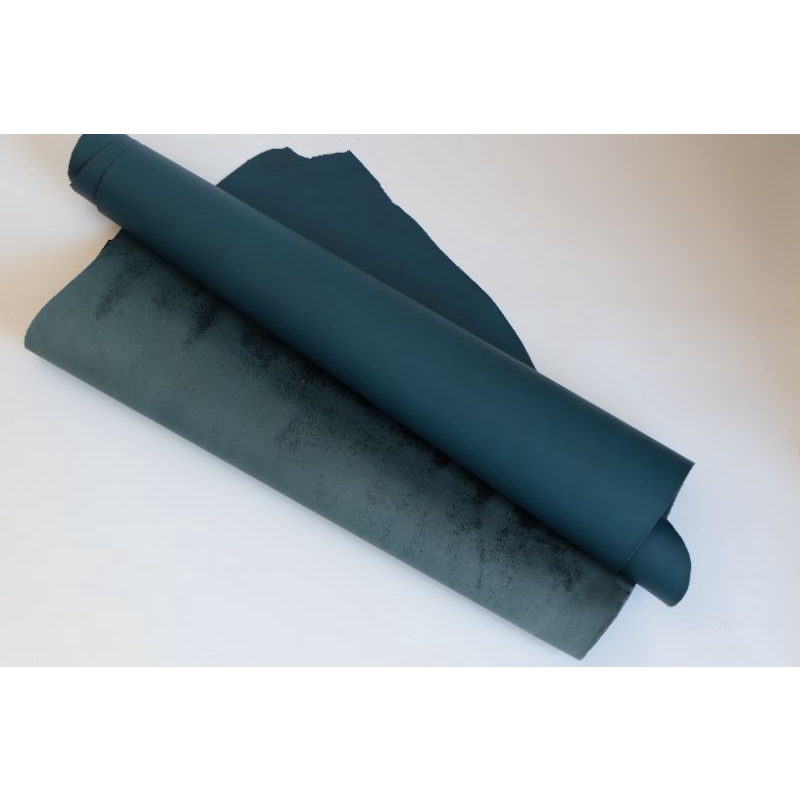 Kulit sapi lembaran bahan dompet hadmade artikel buffed leather warna toska ortesia  tebal 1-1.2 mm