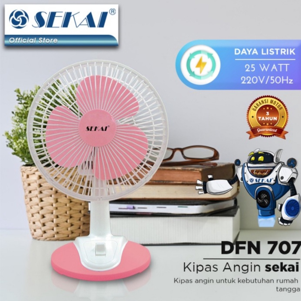 Kipas Angin Sekai DFN 707 7 Inch Kipas Meja Sekai 707 Desk Fan Sekai 7&quot; Kipas Warna Warni Kipas Lantai Kamar